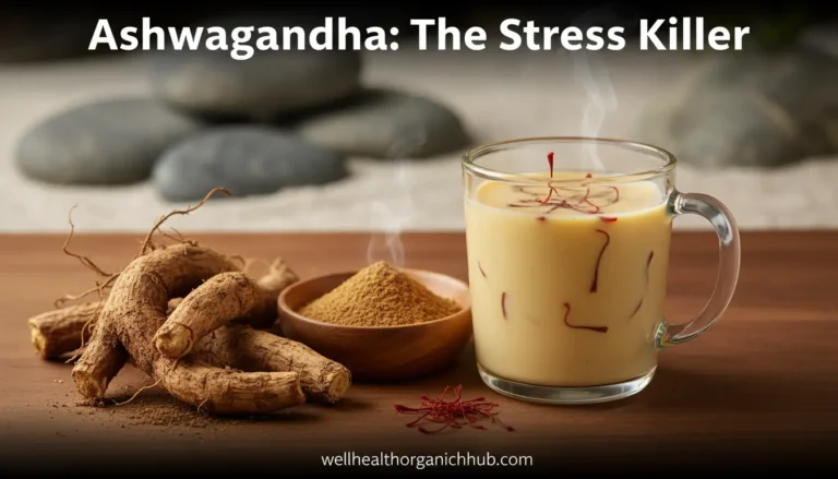 Ashwagandha root and powder for anxiety and stress relief on wellhealthorganichub.com
