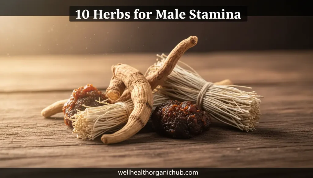 Top 10 Ayurvedic herbs for male stamina and strength featured on wellhealthorganichub.com