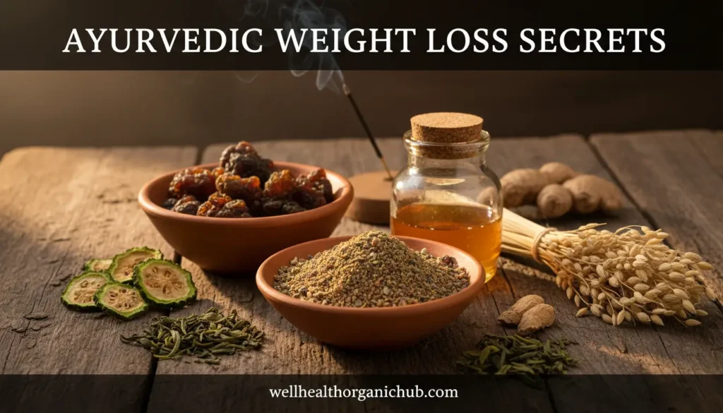 Ayurvedic medicine for weight loss featuring Guggulu, Honey, and Triphala at wellhealthorganichub.com
