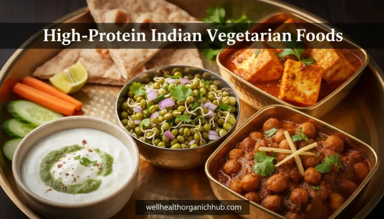 Exhaustive list of high-protein Indian vegetarian foods including lentils, paneer, and chickpeas