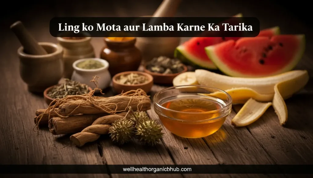Natural ingredients for male reproductive health including Ashwagandha and Gokshura for Ling ko Mota aur Lamba Karne Ka Tarika guide