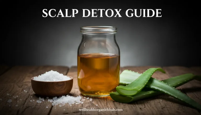 Natural ingredients for scalp detox at home including ACV and Aloe Vera wellhealthorganichub.com