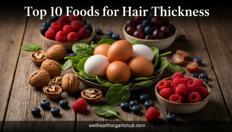 Top foods for hair thickness and regrowth featuring eggs and spinach wellhealthorganichub.com