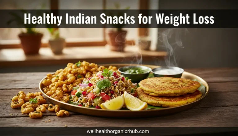 Top low calorie Indian snacks for weight loss platter featuring makhana and sprouts