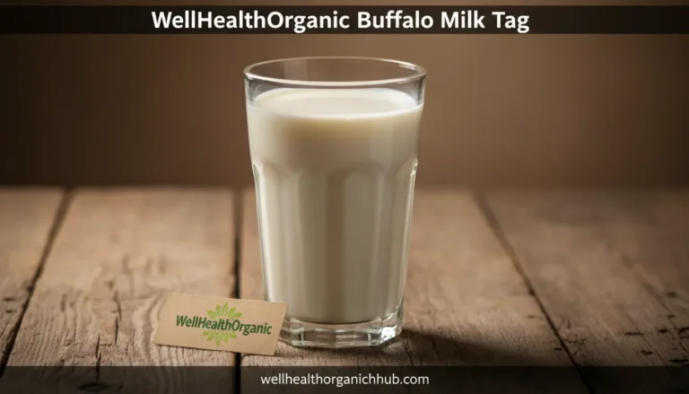 WellHealthOrganic Buffalo Milk Tag showing pure organic dairy with high nutritional value