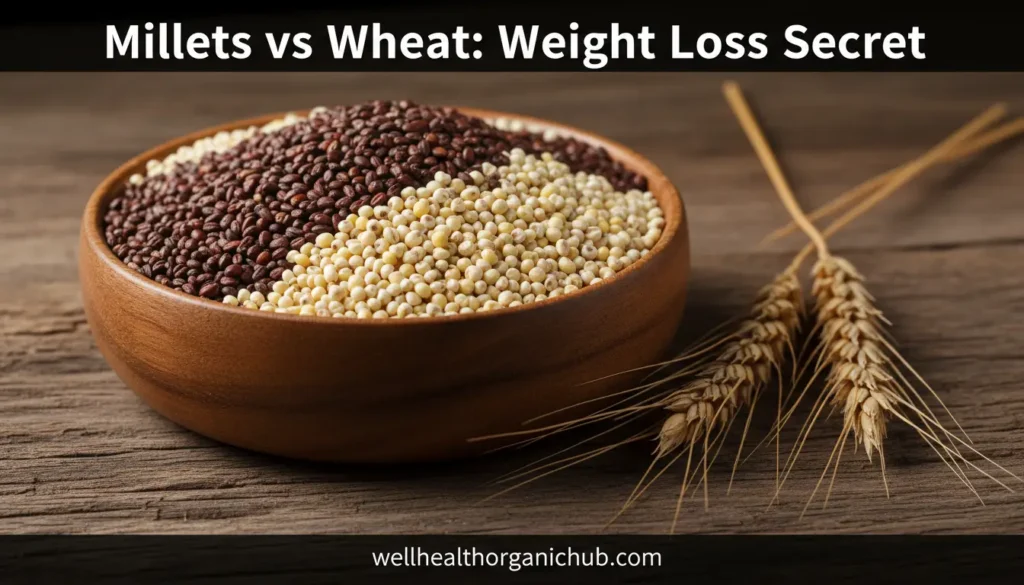 Comparison of various Indian millets and wheat for weight loss showing Ragi Jowar and Bajra