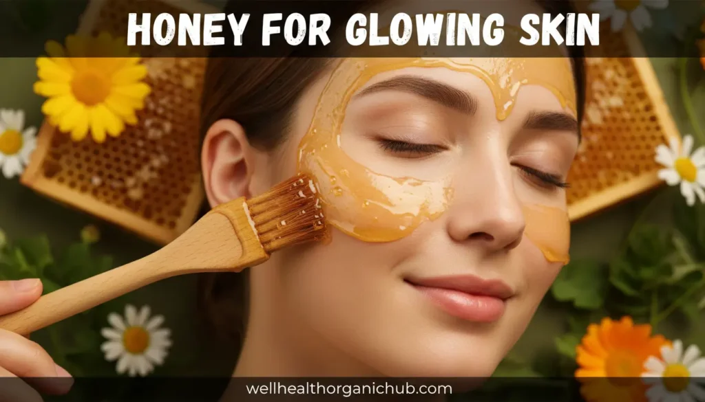 Applying honey on face for glowing skin and acne treatment