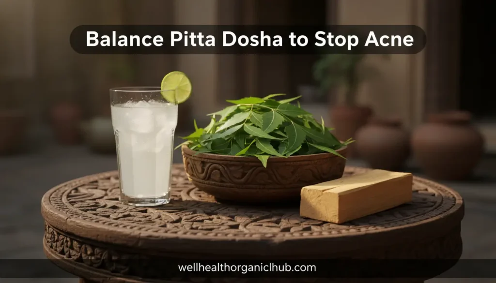 Ayurvedic herbs like Neem and Sandalwood to balance Pitta dosha for acne-free skin