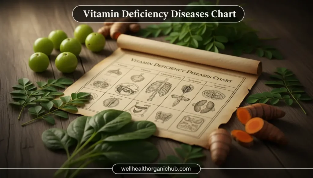 Comprehensive Vitamin Deficiency Diseases Chart with Indian natural superfoods