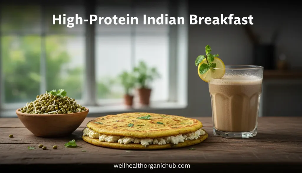 Healthy high-protein Indian breakfast with paneer and sprouts