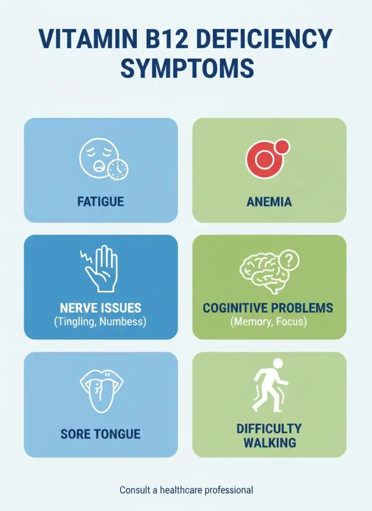 Vitamin B12 deficiency symptoms infographic
