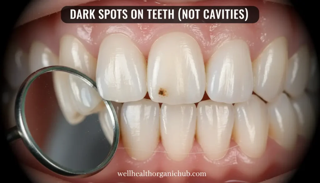 ark spots on teeth that are not cavities showing dental staining vs decay