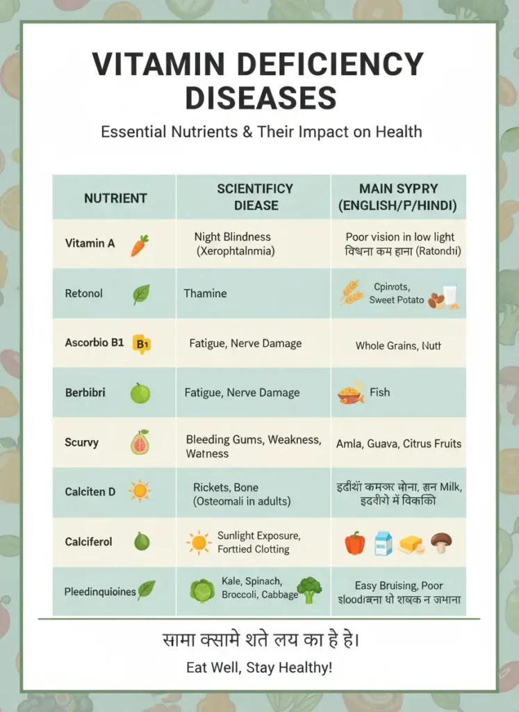vitamin deficiency diseases chart list